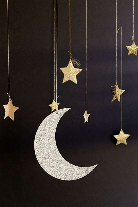 moon and stars decor|moon with hanging stars.